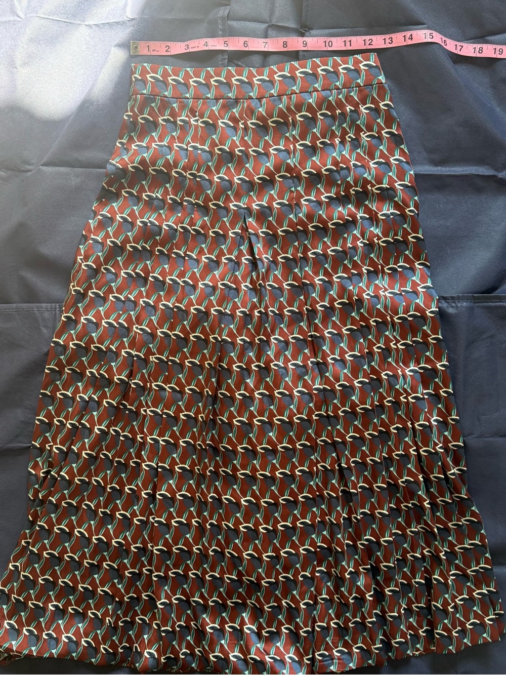 Zara A-Line Pleated Patterned Midi Skirt in Brown and Teal
